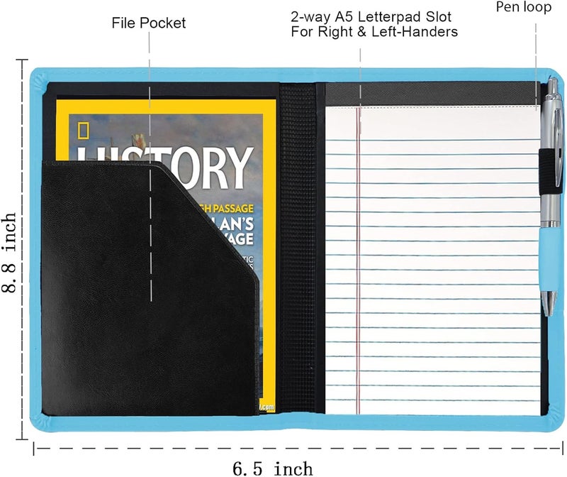Gorbado Padfolio/Portfolio Binder, Mini Padfolio Portfolio Binder 5 x 8 Legal Writing Pad, A5 Document Organizer Folder for Men Women, Light Blue - Image 3